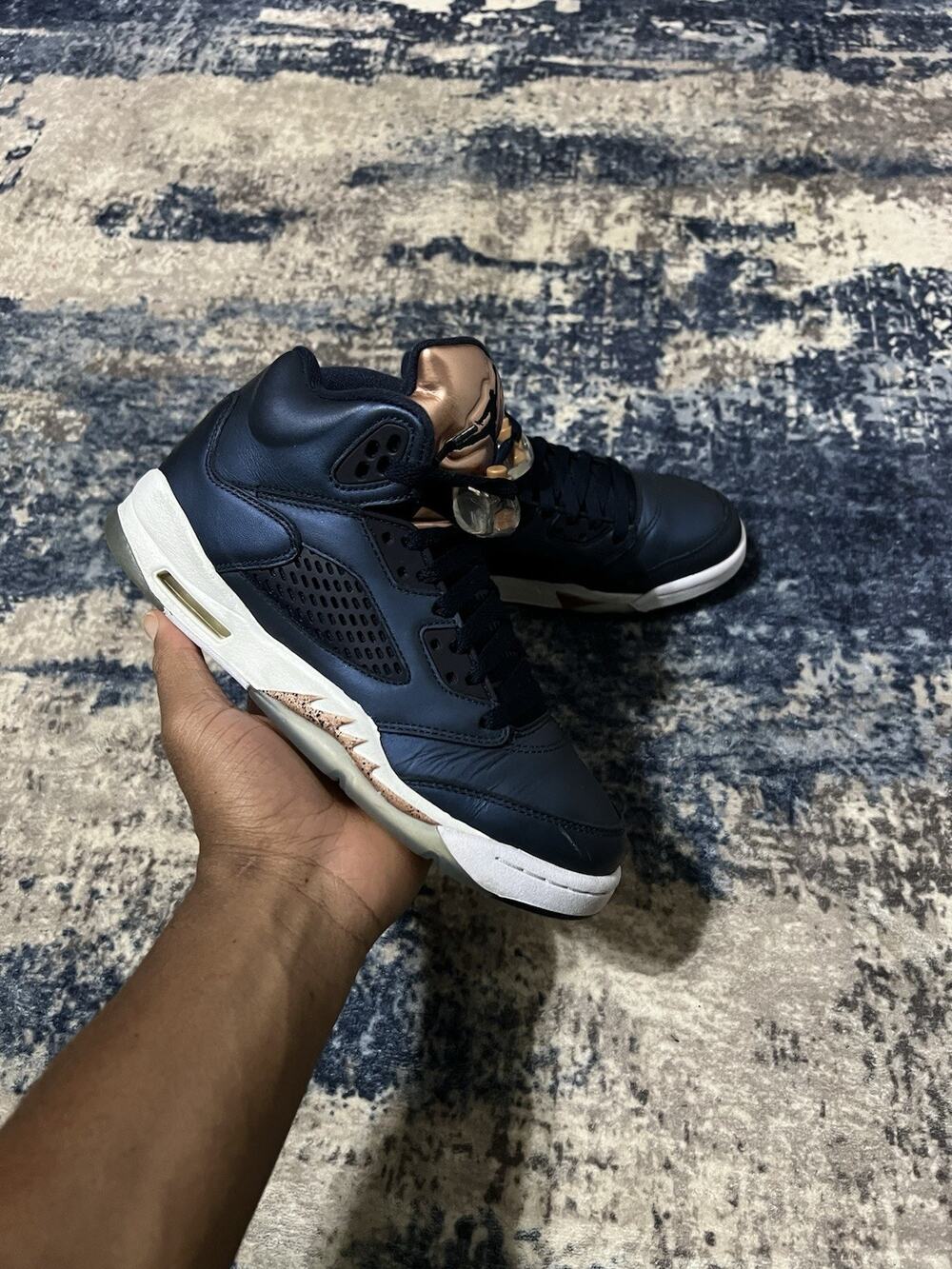 Size 6y - Air Jordan 5 Retro Bronze GS White/Navy Blue Icy 440888-416